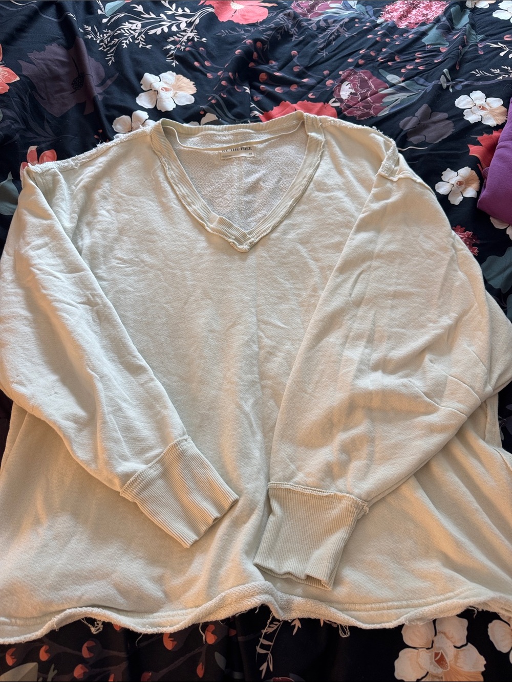 We The Free V-Neck Sweatshirt in Light Cream